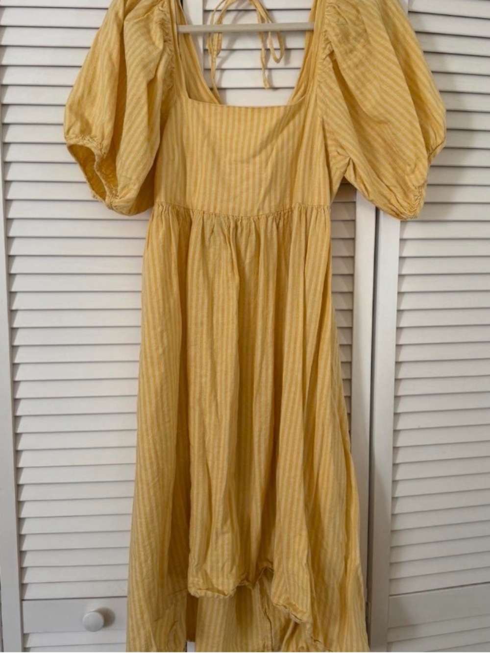 Joe Fresh Sunlit Yellow Striped Midi Dress with Puff Sleeves